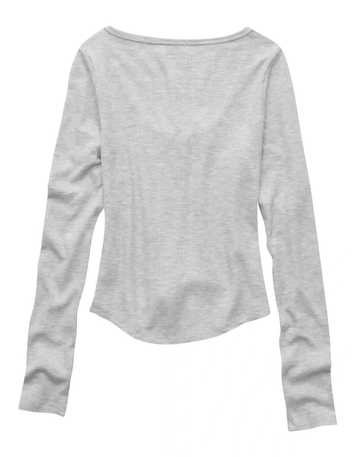 Long Sleeve Waffle Henley T-shirt in Heather Gray image 2
