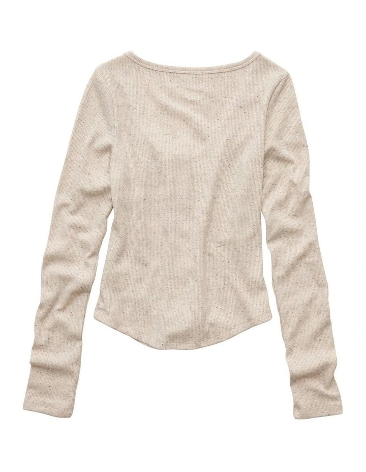 Long Sleeve Waffle Henley Top in Soft Oat image 4