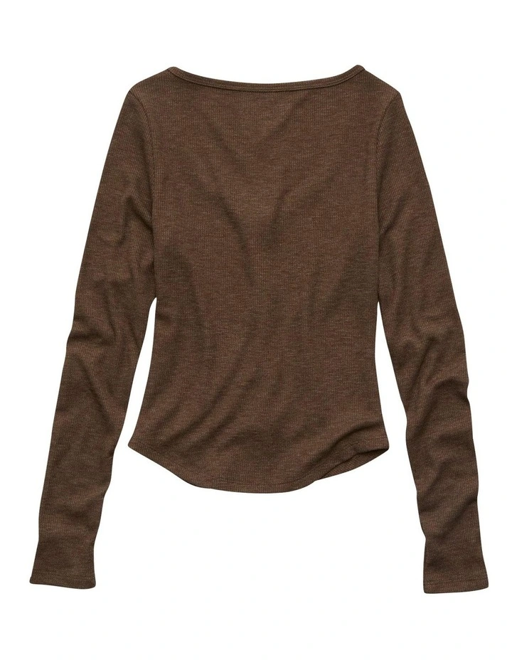 Long Sleeve Waffle Henley T-shirt in Coffee image 4