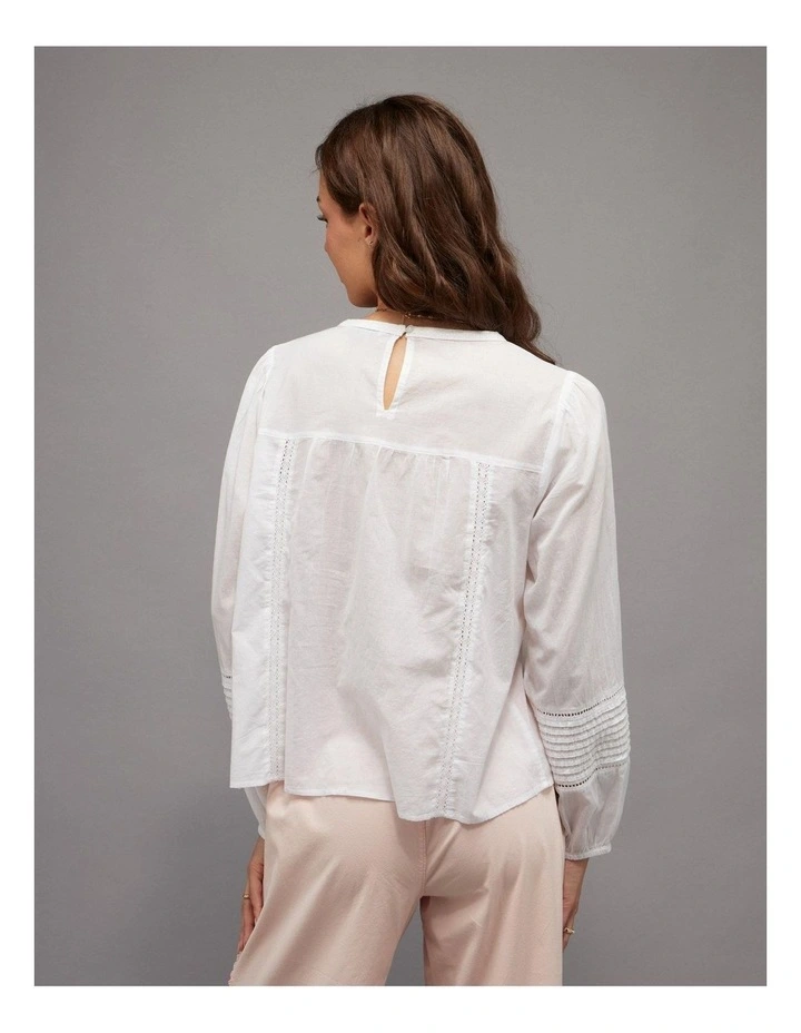 Lace Long-Sleeve Blouse in Cool White image 2