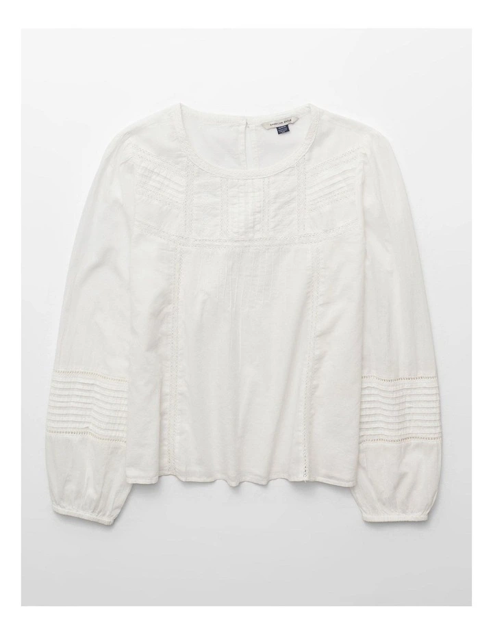 Lace Long-Sleeve Blouse in Cool White image 3