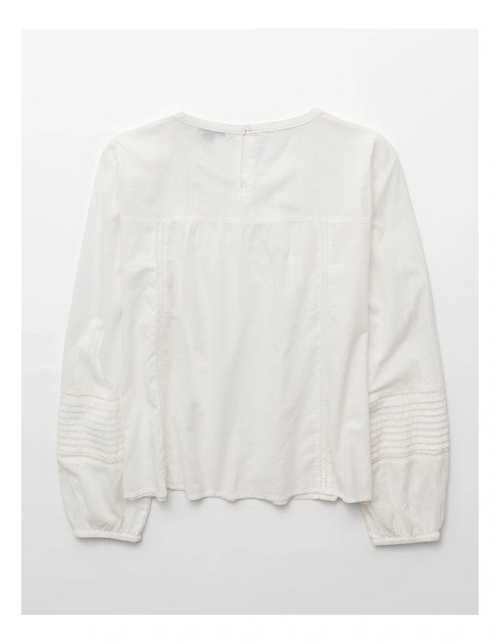 Lace Long-Sleeve Blouse in Cool White image 4