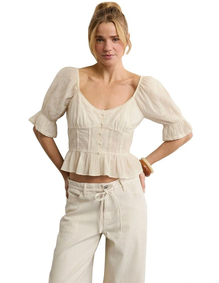 Puff Sleeve Pintuck Blouse in White image 1