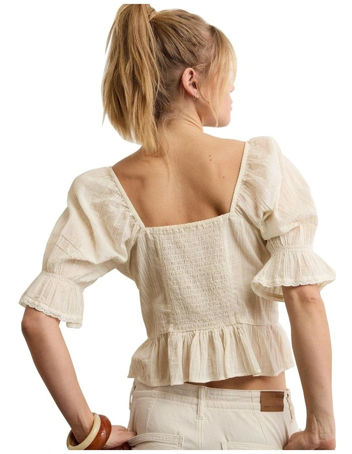 Puff Sleeve Pintuck Blouse in White image 2