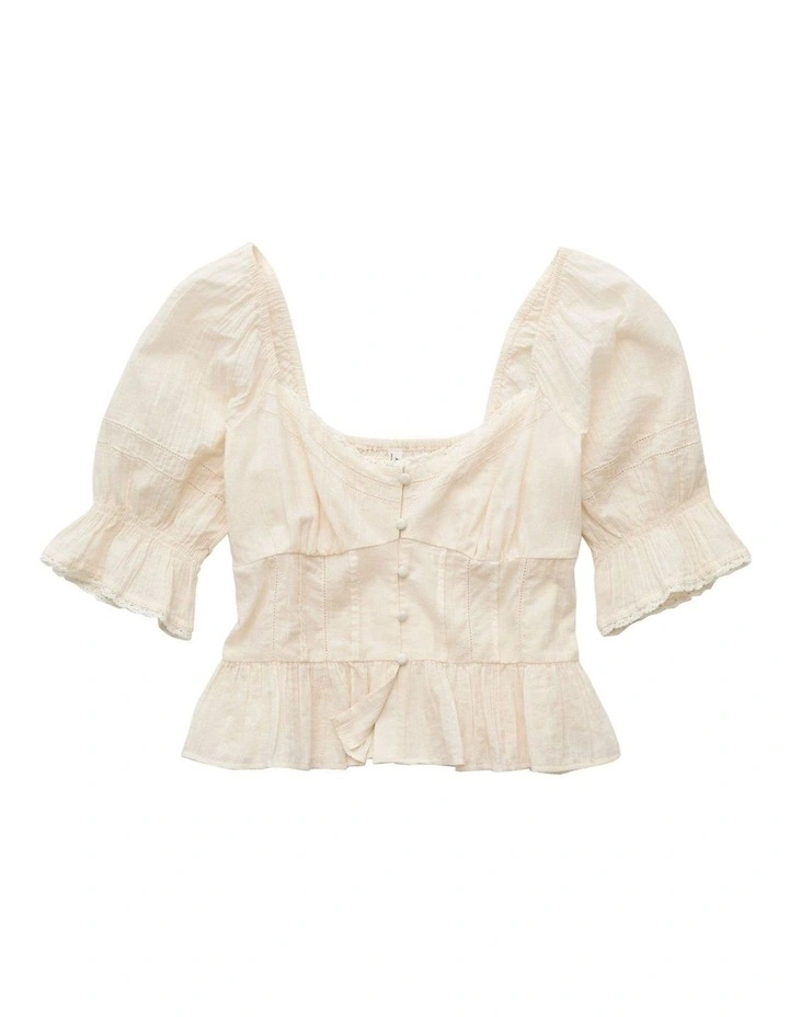 Puff Sleeve Pintuck Blouse in White image 3