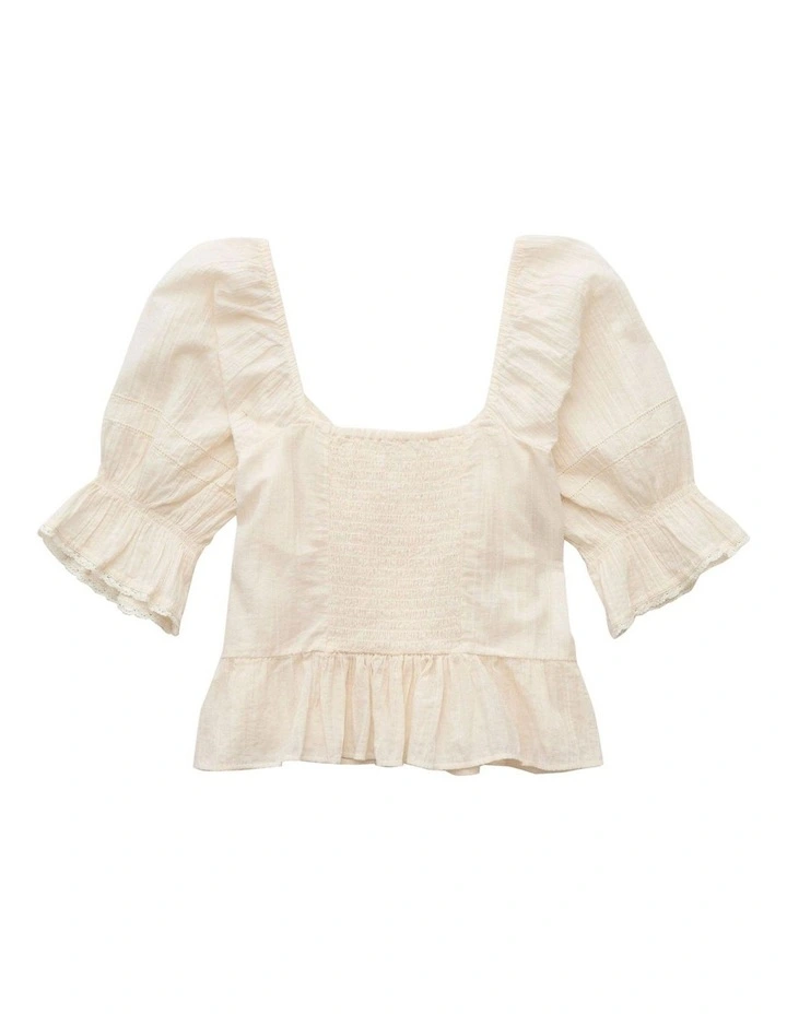 Puff Sleeve Pintuck Blouse in White image 4