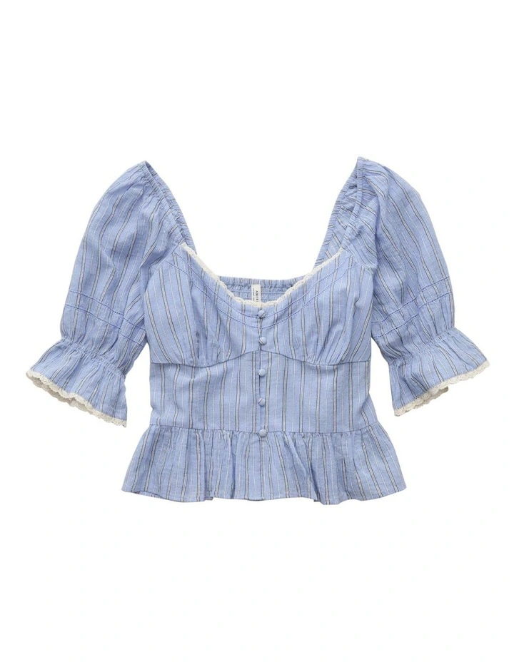 Puff Sleeve Pintuck Blouse in Light Blue image 3