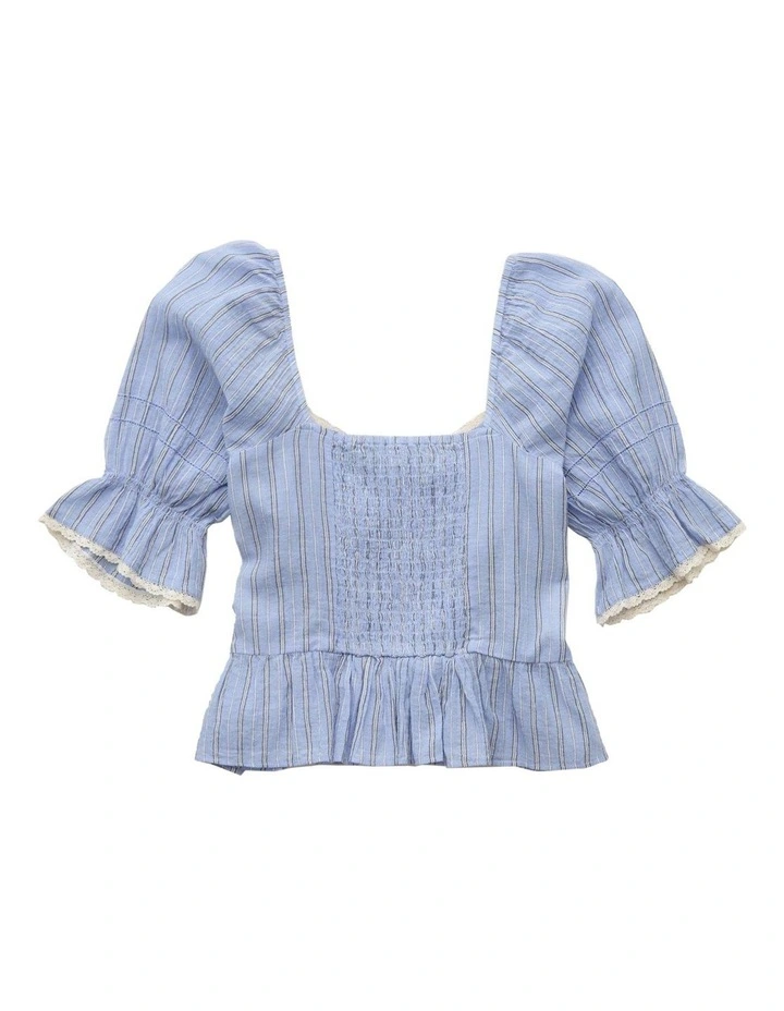 Puff Sleeve Pintuck Blouse in Light Blue image 4