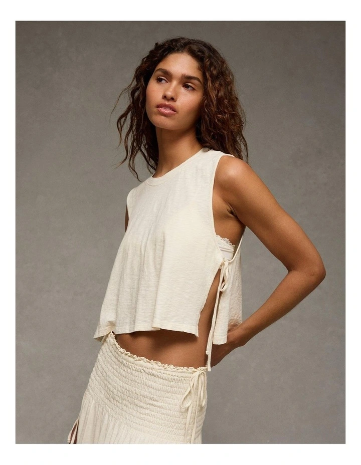 Sunchaser Side-Tie Muscle Tank Top in Cream image 1