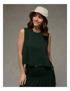 Sunchaser Side-Tie Muscle Tank Top in Deep Forest Green