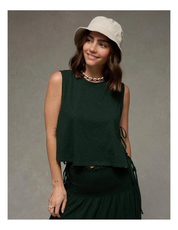 Sunchaser Side-Tie Muscle Tank Top in Deep Forest Green image 1