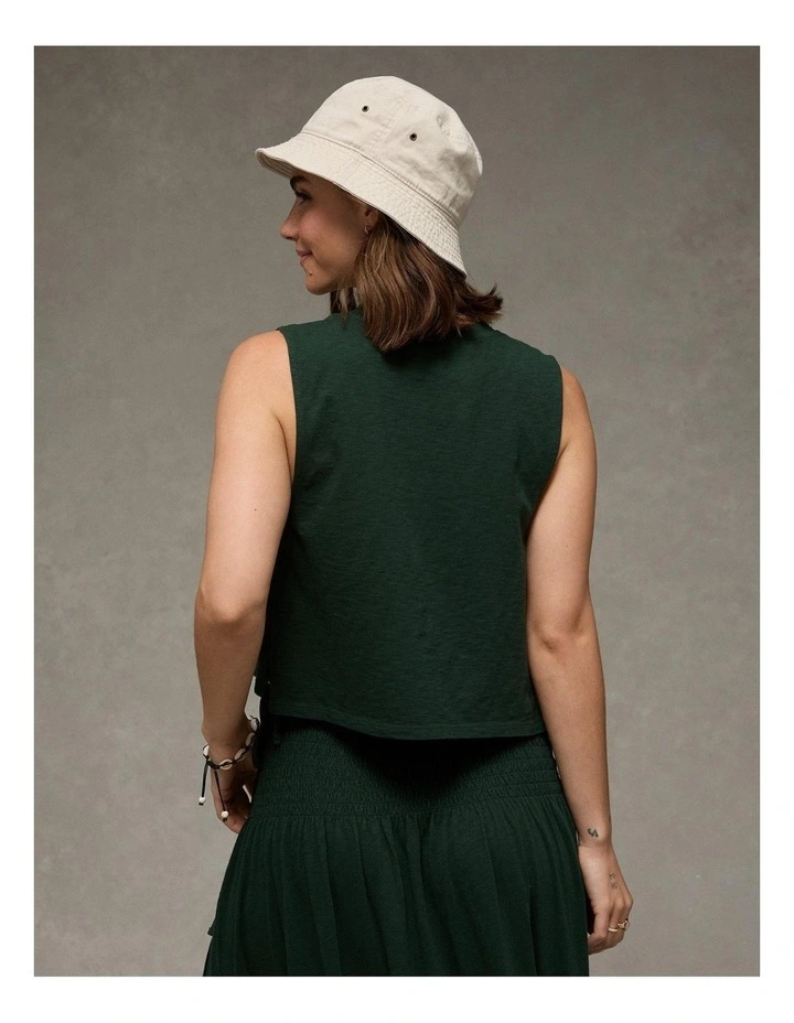 Sunchaser Side-Tie Muscle Tank Top in Deep Forest Green image 2