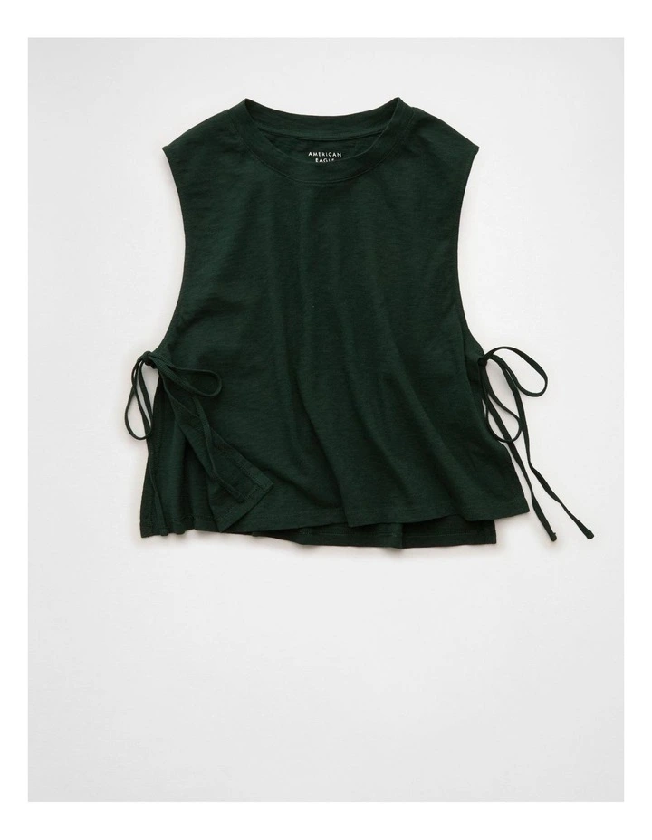 Sunchaser Side-Tie Muscle Tank Top in Deep Forest Green image 3