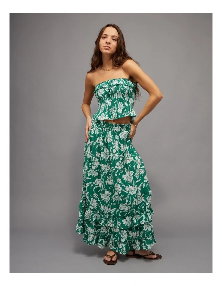 Ruffled Smocked Tube Top in Gatsby Green image 1