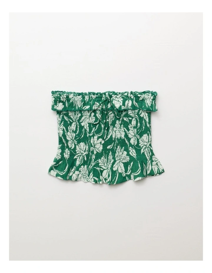Ruffled Smocked Tube Top in Gatsby Green image 2