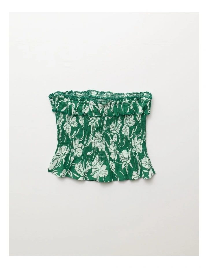 Ruffled Smocked Tube Top in Gatsby Green image 3