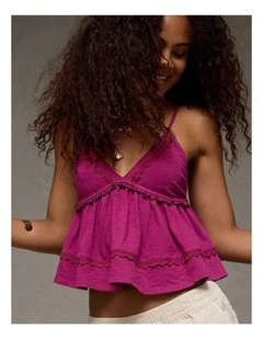 Sunchaser Lace Trim Babydoll Tank Top in Plum