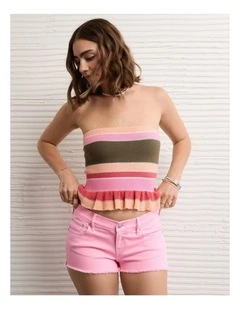Cropped Peplum Sweater Tube Top in Pink