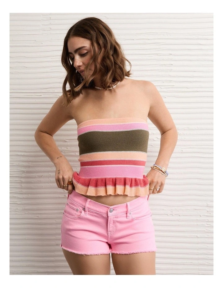 Cropped Peplum Sweater Tube Top in Pink image 1