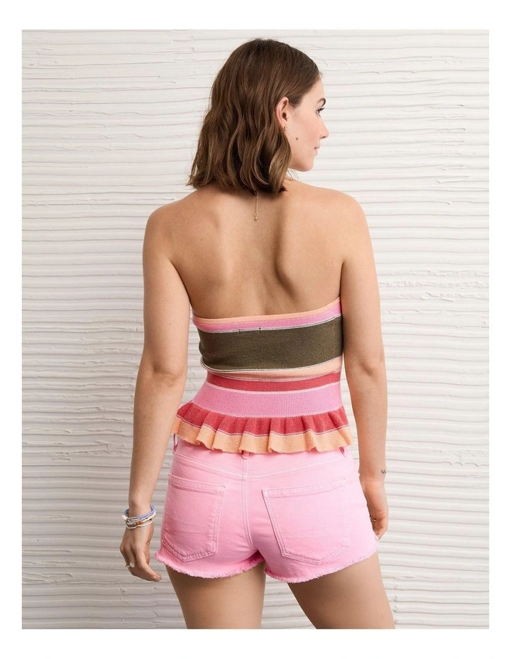 Cropped Peplum Sweater Tube Top in Pink image 2