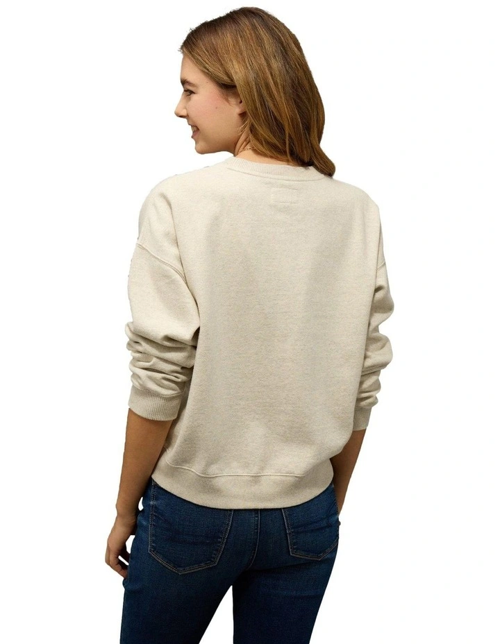 Velvet Graphic Crew Neck Sweatshirt in Oatmeal Heather image 2