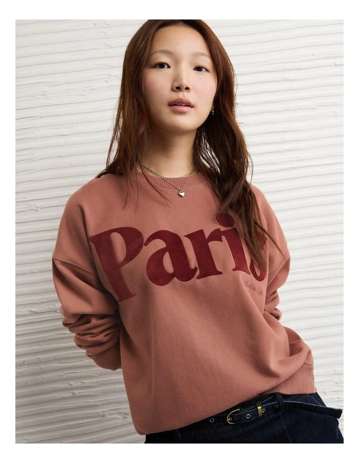 Velvet Graphic Crew Neck Sweatshirt in Faded Raisin image 1