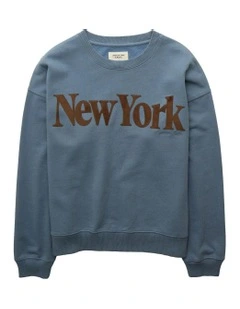 Velvet Graphic Crew Neck Sweatshirt in Powder Blue