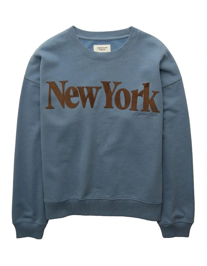 Velvet Graphic Crew Neck Sweatshirt in Powder Blue image 1