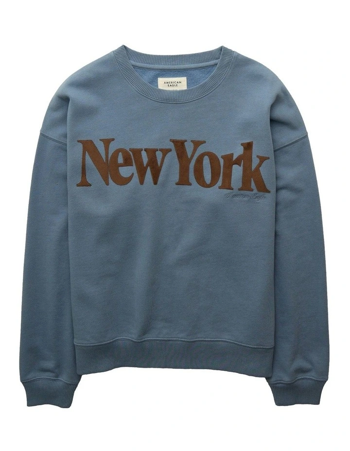 Velvet Graphic Crew Neck Sweatshirt in Powder Blue image 3