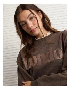 London Velvet Graphic Crew Neck Sweatshirt in Coffee