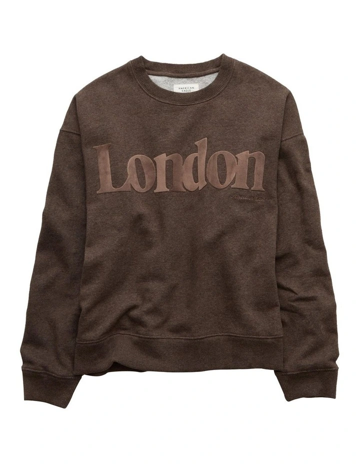 London Velvet Graphic Crew Neck Sweatshirt in Coffee image 3