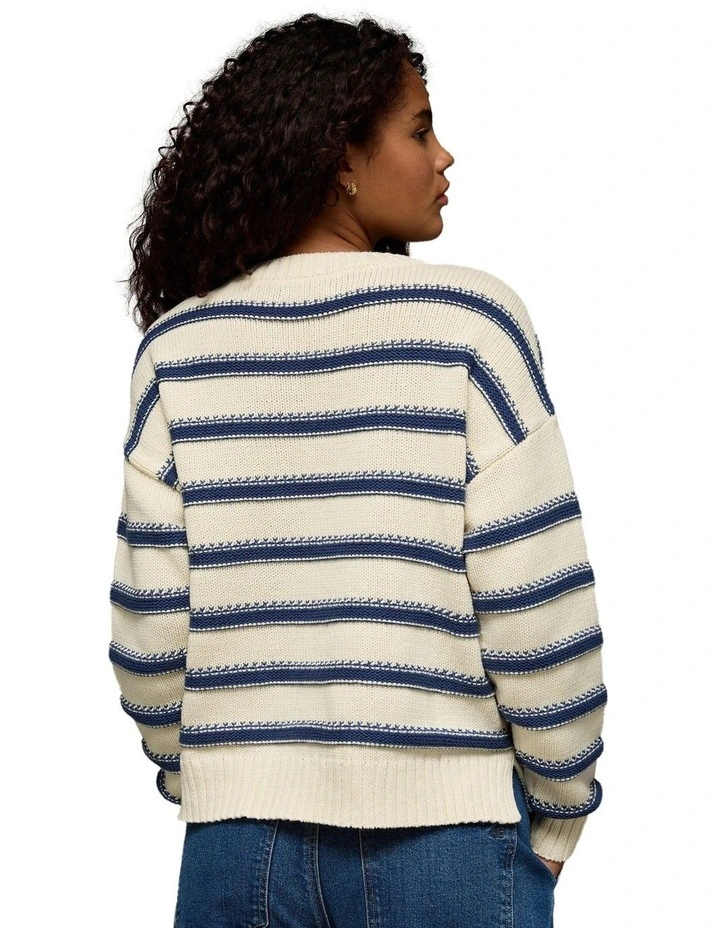 Striped Crew Neck Sweater in Cream image 2
