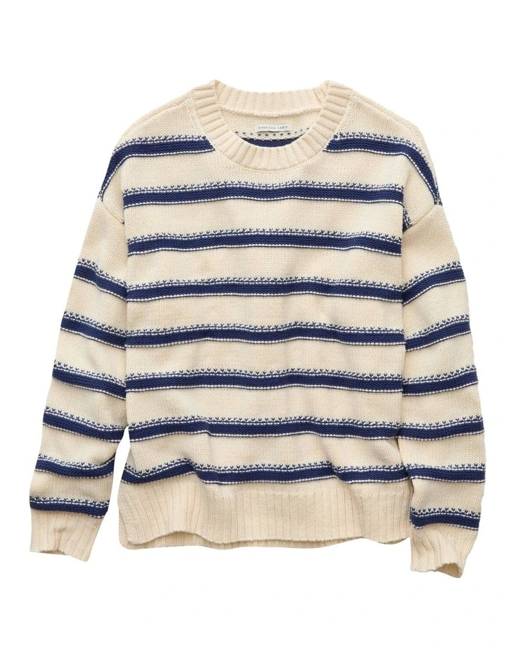 Striped Crew Neck Sweater in Cream image 3