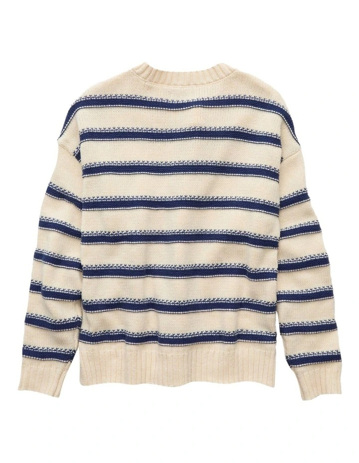 Striped Crew Neck Sweater in Cream image 4