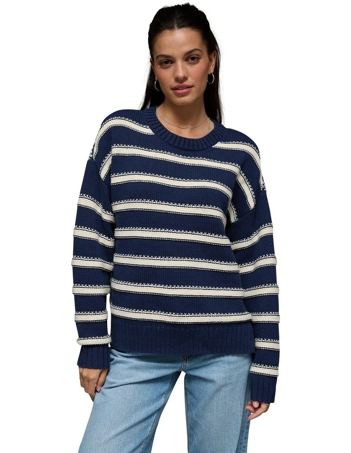 Striped Crew Neck Sweater in Blue image 1