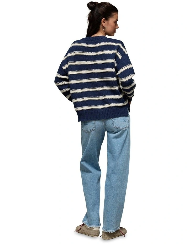 Striped Crew Neck Sweater in Blue image 2