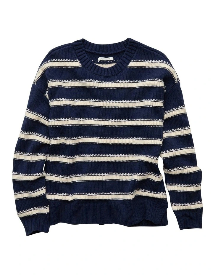 Striped Crew Neck Sweater in Blue image 3