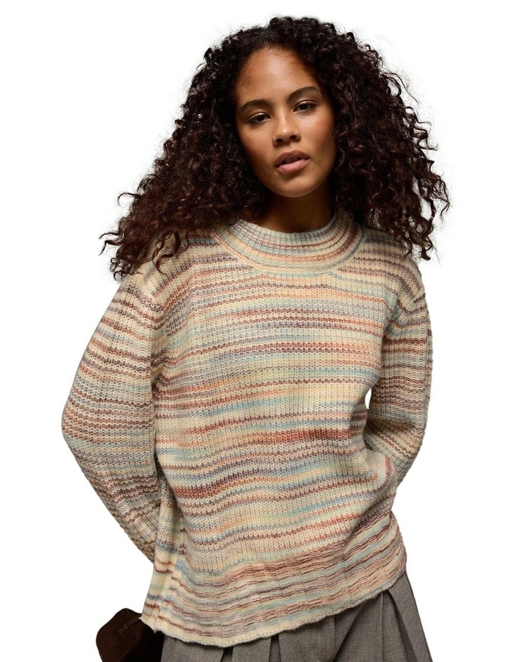 Oversized Faux Mohair Wide Cuff Sweater in Multi image 1