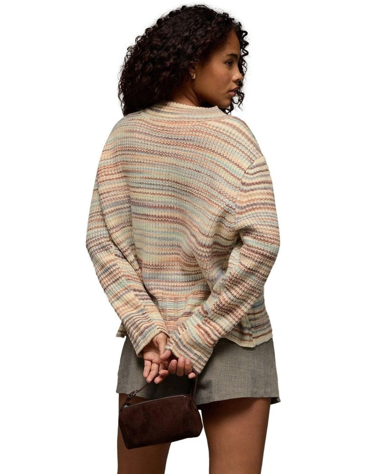 Oversized Faux Mohair Wide Cuff Sweater in Multi image 2