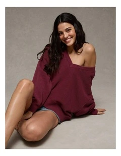 V-Neck Sweatshirt in Bordeaux