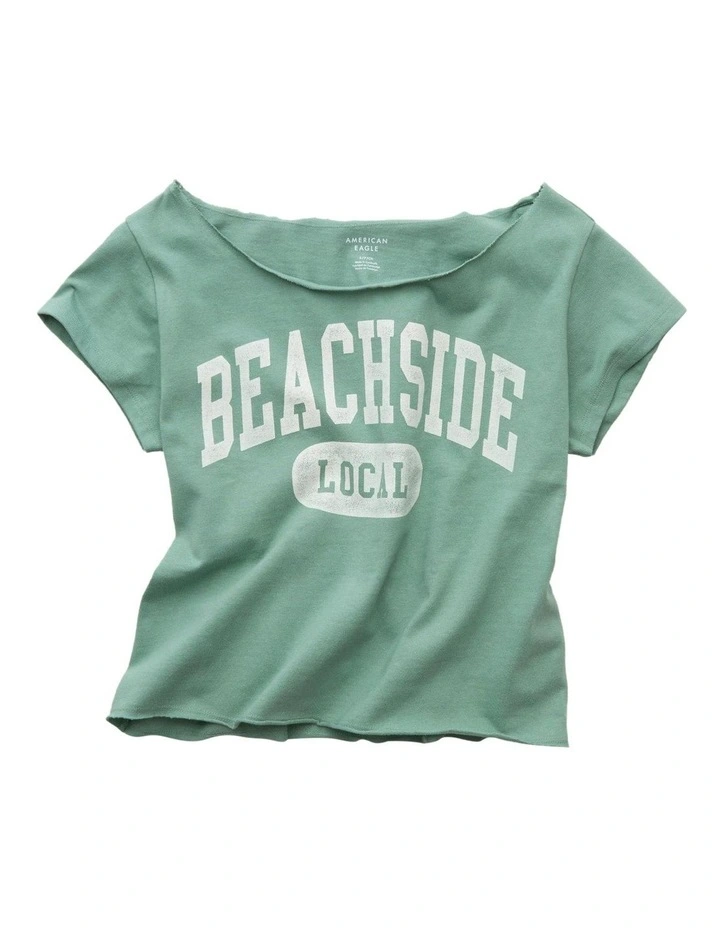 Off The Shoulder Graphic T-shirt in Dried Sage image 3