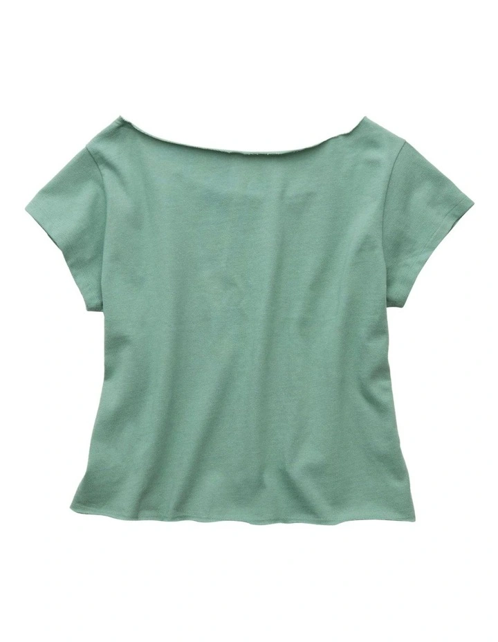 Off The Shoulder Graphic T-shirt in Dried Sage image 4