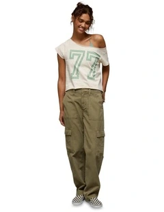 Off The Shoulder Graphic T-shirt in Cream
