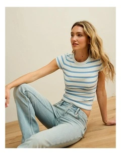 Hey Baby Tee in Light Blue Stripe