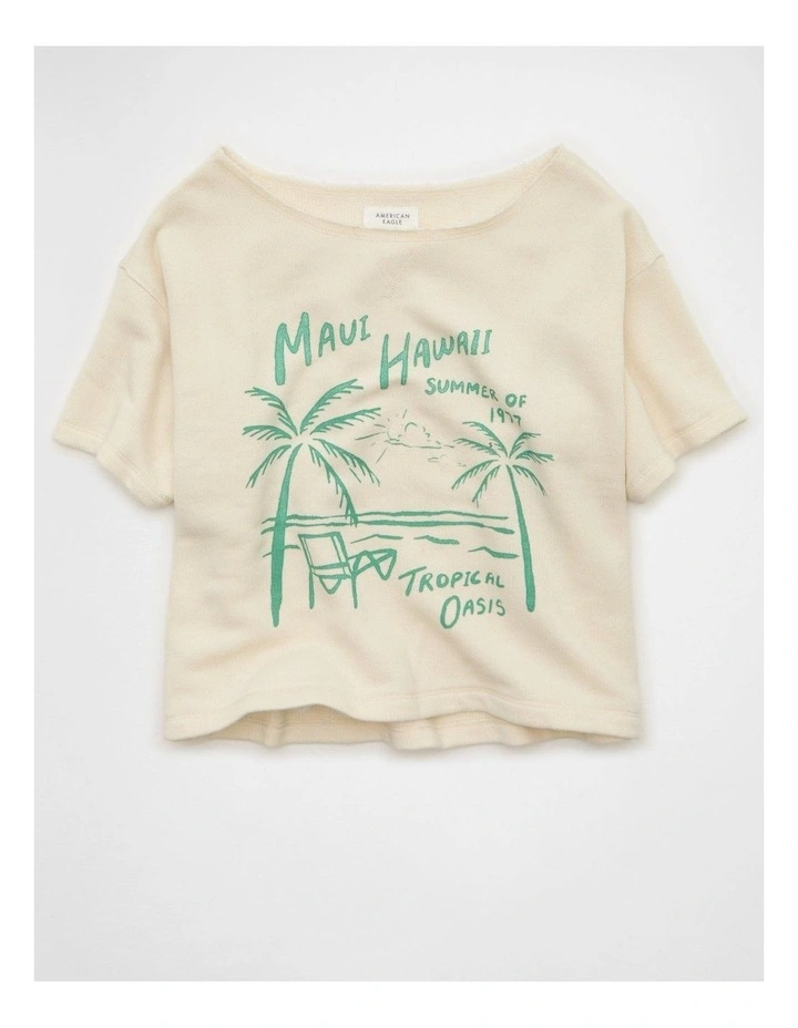 Off-the-Shoulder Short-Sleeve Sweatshirt in Cream image 3