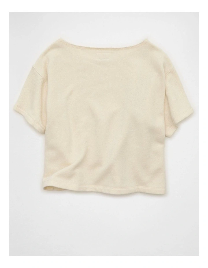 Off-the-Shoulder Short-Sleeve Sweatshirt in Cream image 4