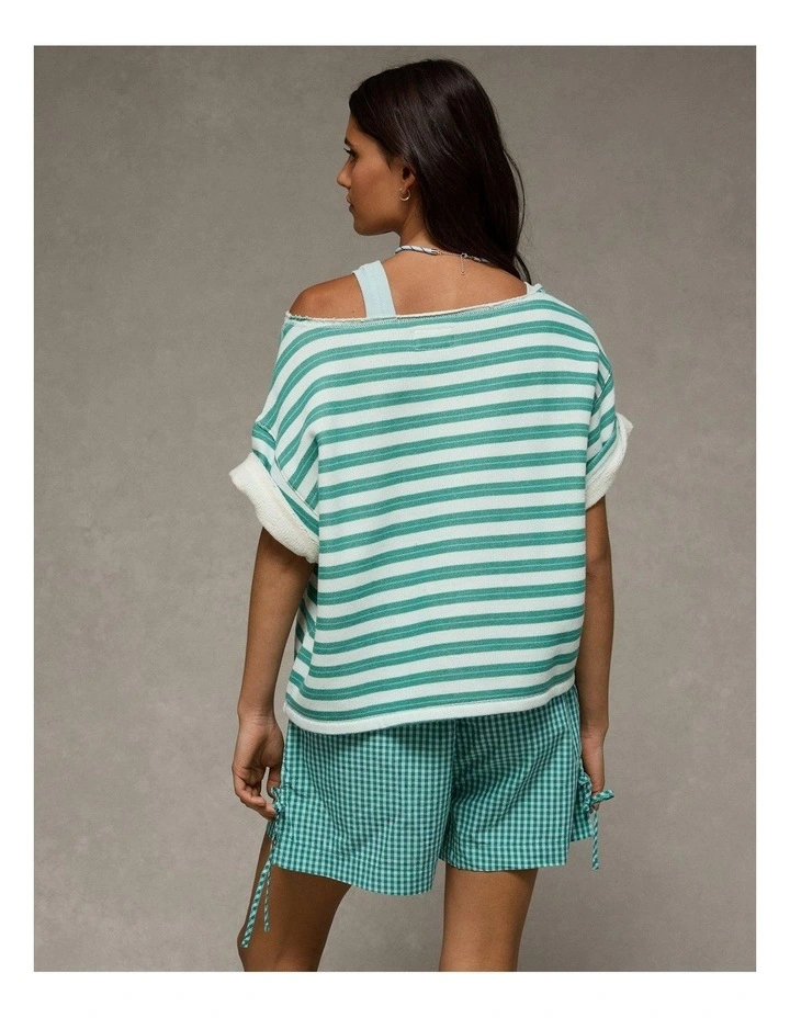 Off-the-Shoulder Short-Sleeve Sweatshirt in Green image 2