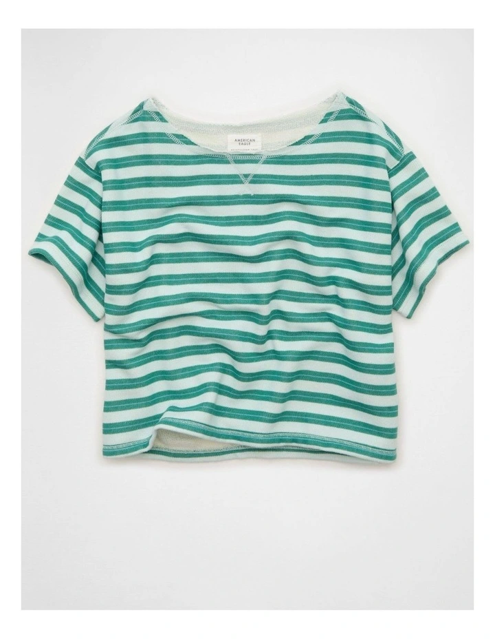 Off-the-Shoulder Short-Sleeve Sweatshirt in Green image 3