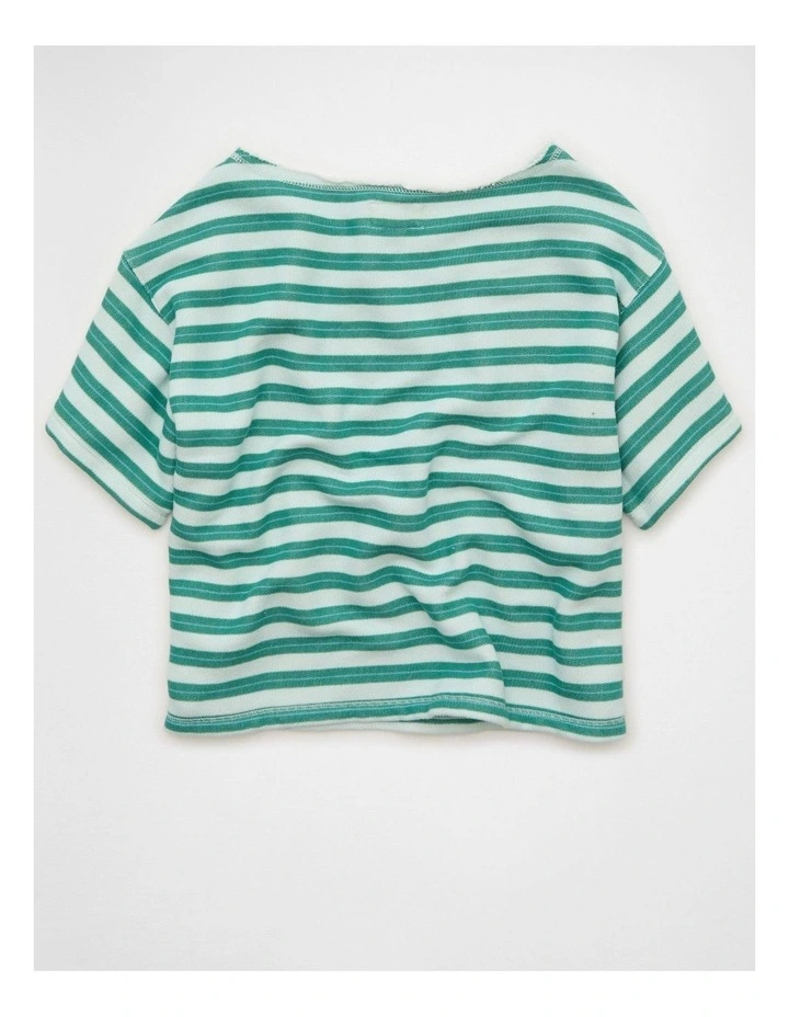 Off-the-Shoulder Short-Sleeve Sweatshirt in Green image 4