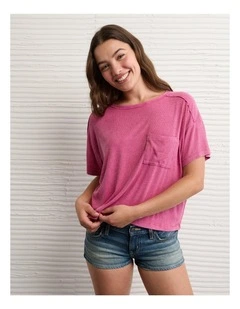 Soft & Sexy Ribbed Pocket T-Shirt in Plum